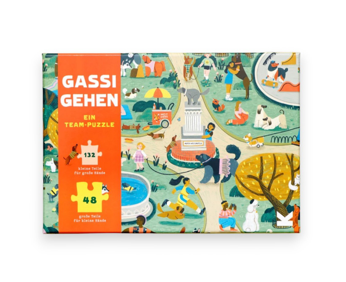 Puzzle mit großen und kleinen Teilen - gassi gehen